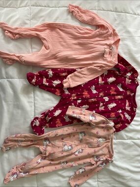 Girls Unicorn and Animal Print Footed Pajama Set - Pink, Burgundy, Multi